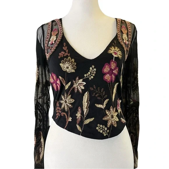 Free People Embroidered Sheer Corset Top XS Florence Festival - Picture 3 of 13